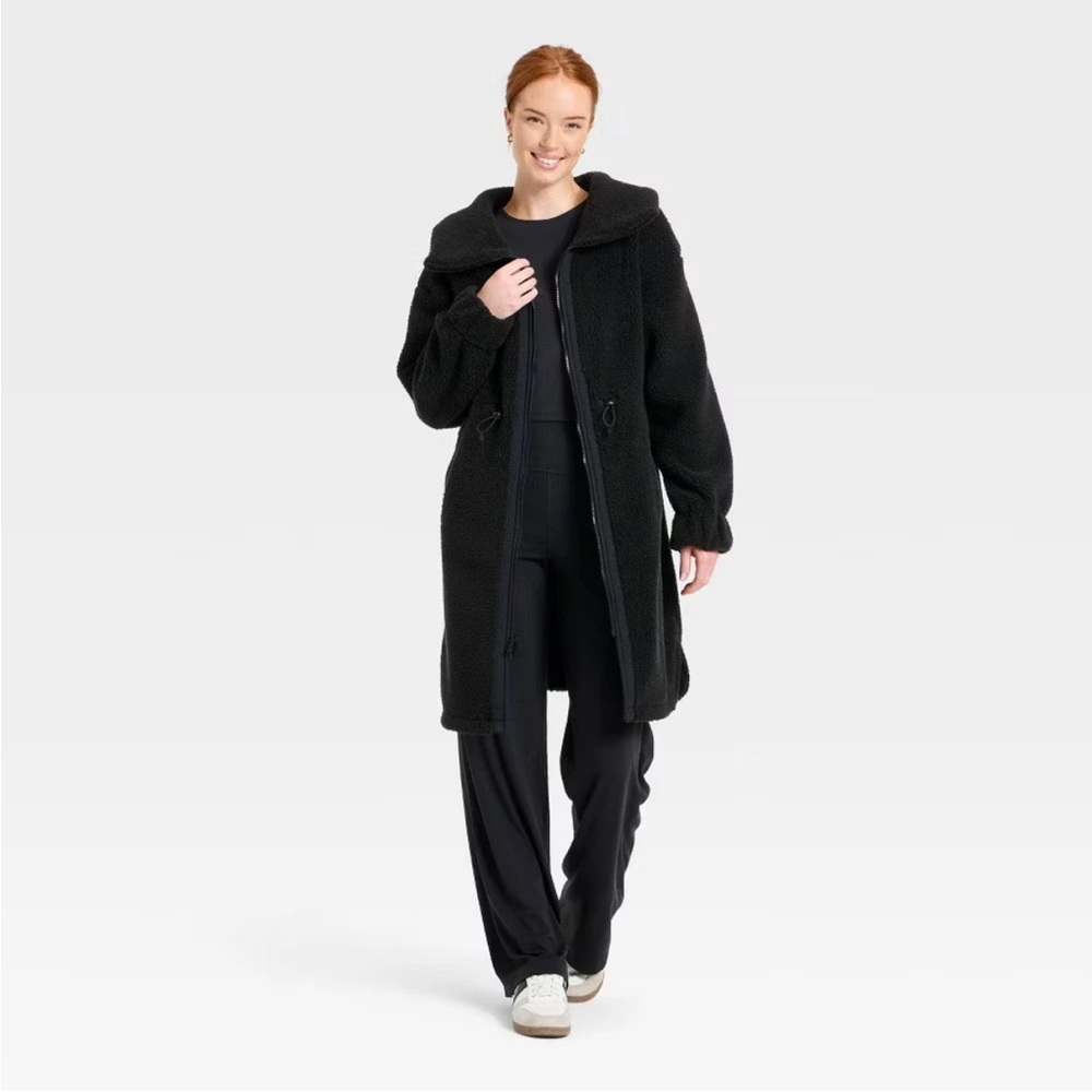 Women's Long High Pile Jacket - All In Motion Black XL NWT